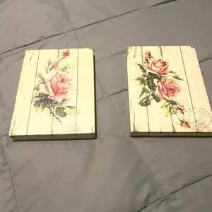Vintage style rose small canvas/ set of two
